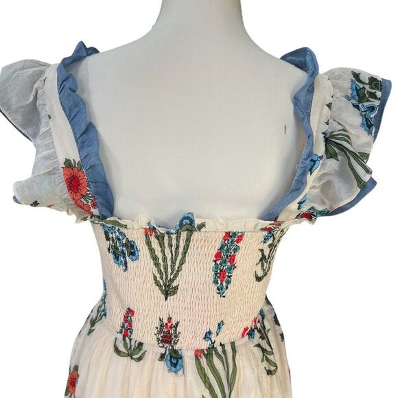 THML NWT Floral Smocked Midi Dress With Ruffle Sleeves Size Large - Picture 6 of 11